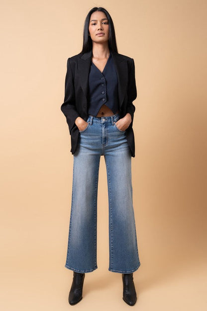 HIGH RISE RELAXED WIDE LEG MEDIUM DENIM 9 by Denim Lab USA | Fleurcouture