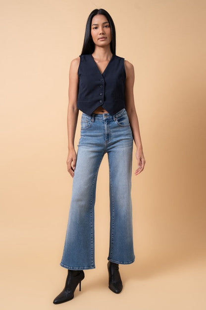 HIGH RISE RELAXED WIDE LEG MEDIUM DENIM by Denim Lab USA | Fleurcouture