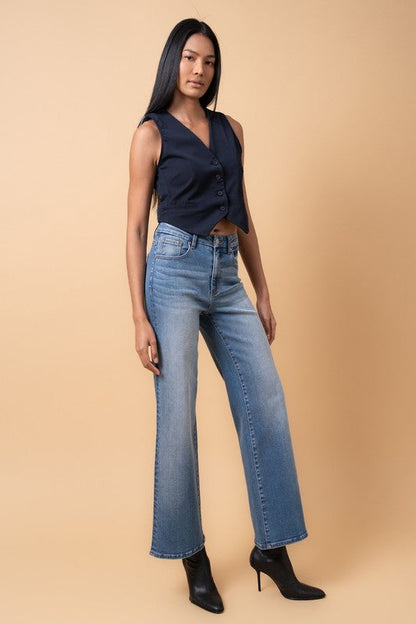 HIGH RISE RELAXED WIDE LEG MEDIUM DENIM by Denim Lab USA | Fleurcouture