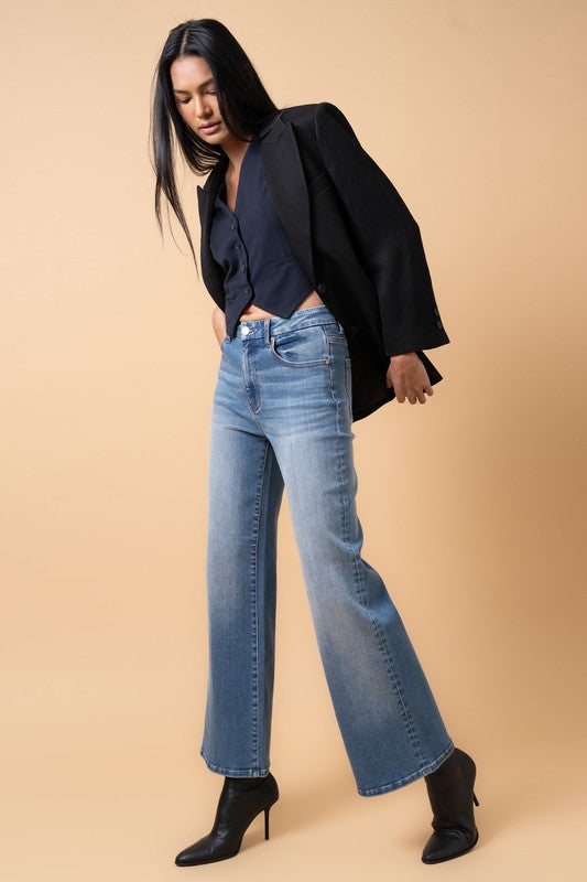 HIGH RISE RELAXED WIDE LEG MEDIUM DENIM by Denim Lab USA | Fleurcouture