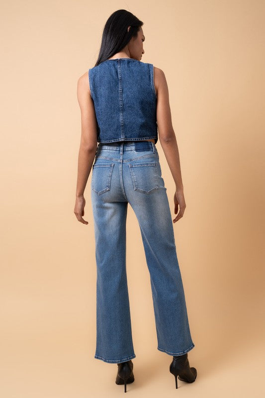 HIGH RISE RELAXED WIDE LEG MEDIUM DENIM by Denim Lab USA | Fleurcouture