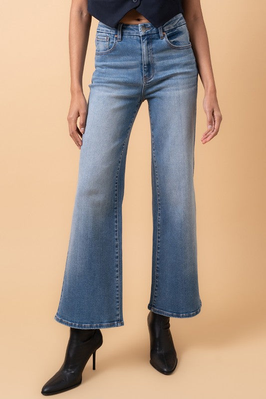 HIGH RISE RELAXED WIDE LEG MEDIUM DENIM by Denim Lab USA | Fleurcouture