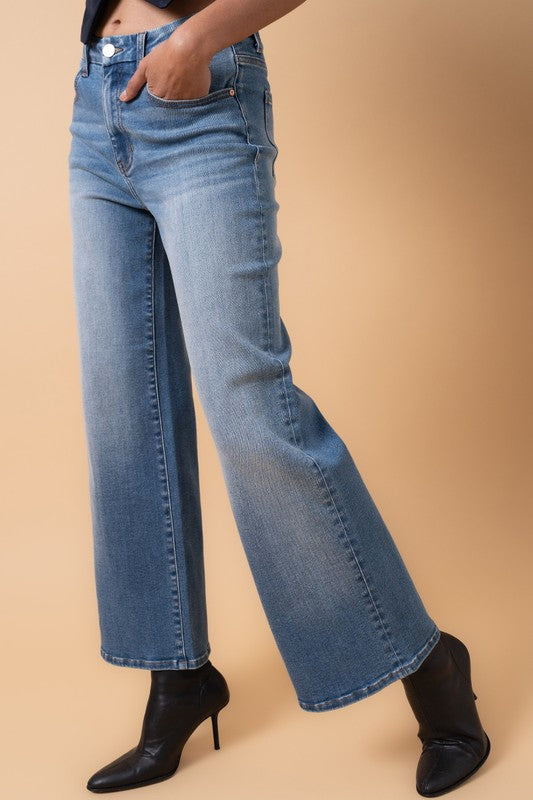 HIGH RISE RELAXED WIDE LEG MEDIUM DENIM by Denim Lab USA | Fleurcouture