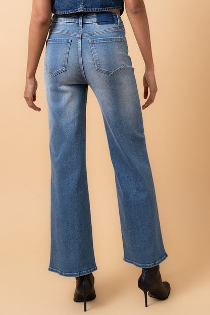 HIGH RISE RELAXED WIDE LEG MEDIUM DENIM by Denim Lab USA | Fleurcouture