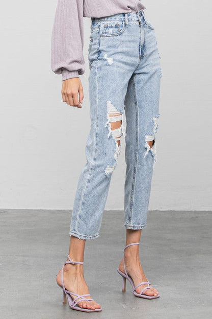 High Rise Ripped Girlfriend Jeans LIGHT by Denim Lab USA | Fleurcouture