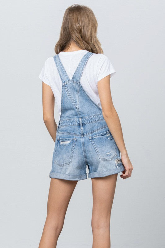 High Rise Roll Up Denim Overall Romper MEDIUM by Denim Lab USA | Fleurcouture