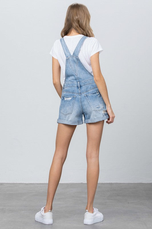 High Rise Roll Up Denim Overall Romper MEDIUM by Denim Lab USA | Fleurcouture