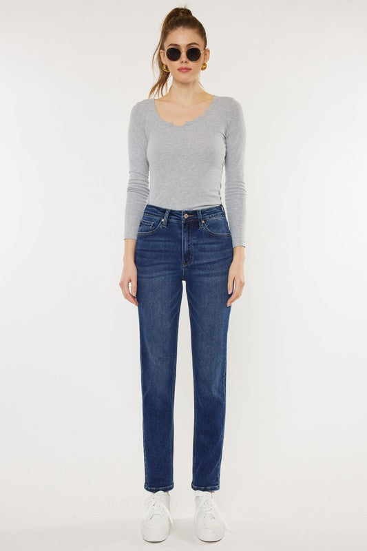 High Rise Slim Straight Jeans DARK by Kan Can USA | Fleurcouture