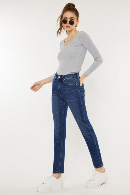 High Rise Slim Straight Jeans DARK by Kan Can USA | Fleurcouture