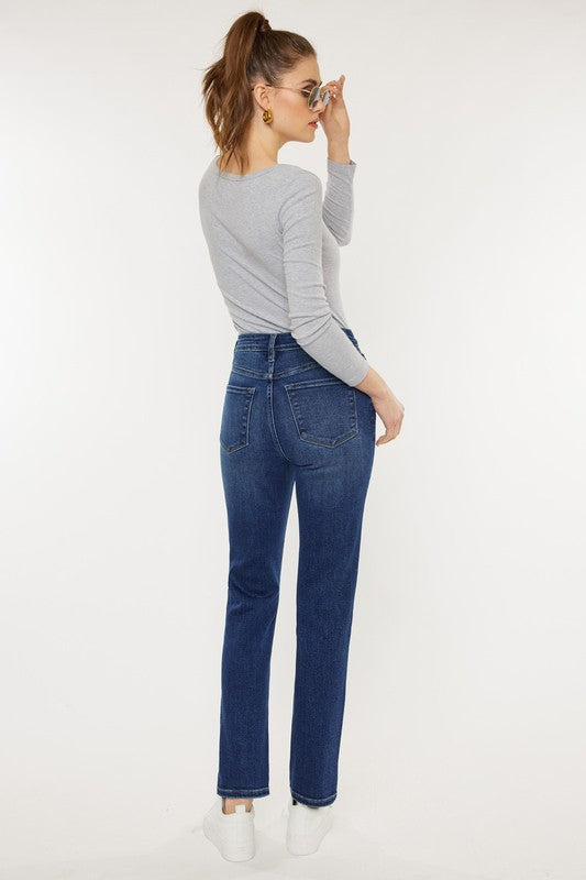 High Rise Slim Straight Jeans DARK by Kan Can USA | Fleurcouture