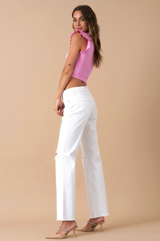 High Rise Slim Straight OPTIC WHITE by Denim Lab USA | Fleurcouture