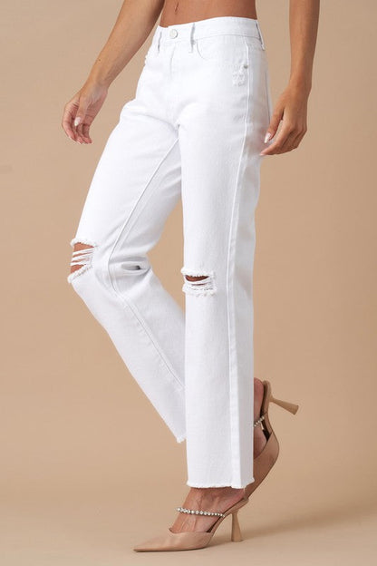 High Rise Slim Straight OPTIC WHITE by Denim Lab USA | Fleurcouture