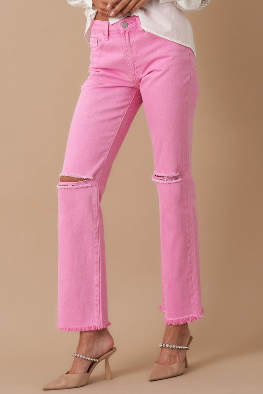 High Rise Slim Straight PINK 0/24 by Denim Lab USA | Fleurcouture