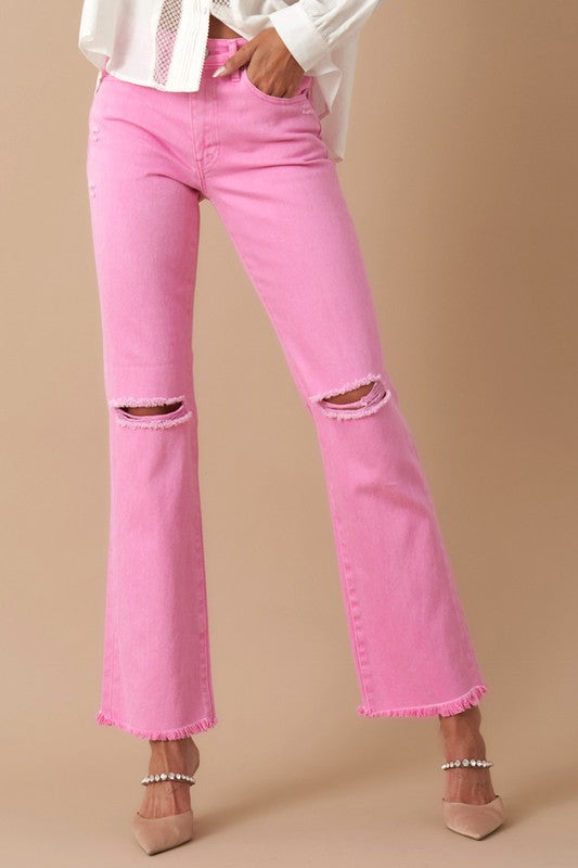 High Rise Slim Straight PINK by Denim Lab USA | Fleurcouture