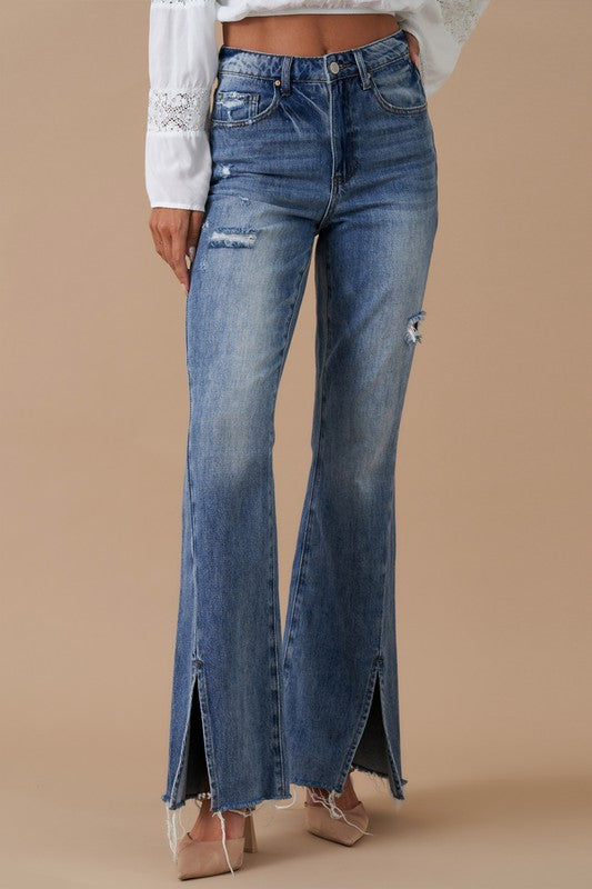 High Rise Slit Flare Denim MEDIUM by Denim Lab USA | Fleurcouture