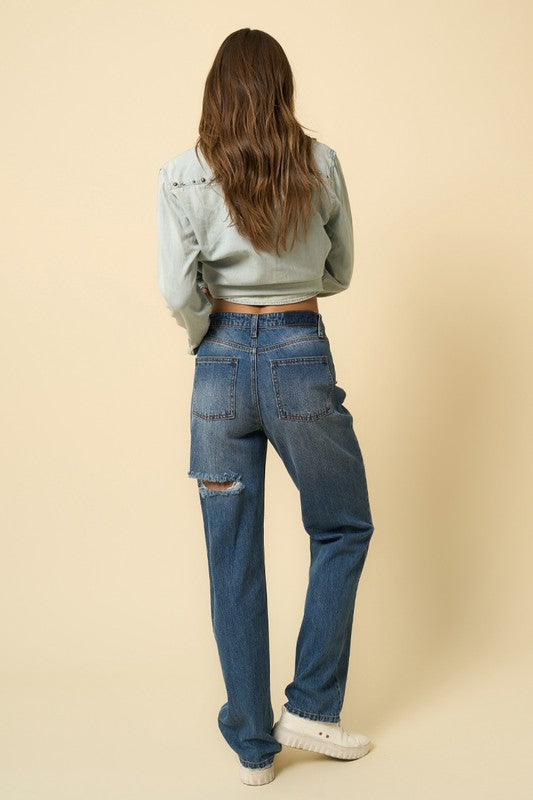 High Rise Straight Jeans MEDIUM by Denim Lab USA | Fleurcouture