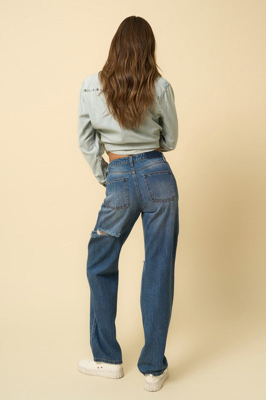 High Rise Straight Jeans MEDIUM by Denim Lab USA | Fleurcouture