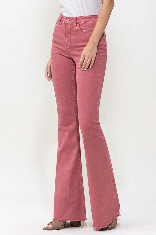 High Rise Super Flare Jeans MINERAL RED by VERVET by Flying Monkey | Fleurcouture