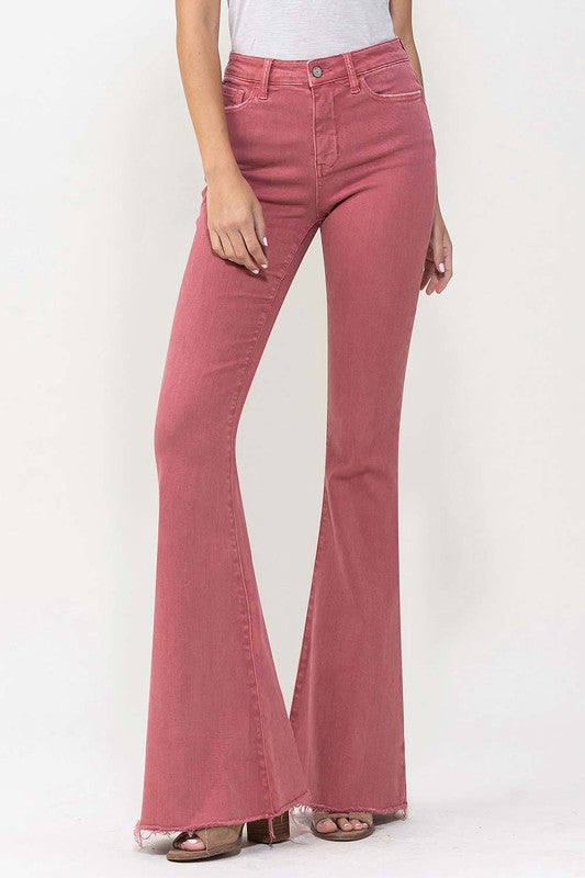 High Rise Super Flare Jeans MINERAL RED by VERVET by Flying Monkey | Fleurcouture