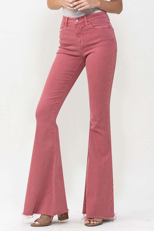 High Rise Super Flare Jeans MINERAL RED by VERVET by Flying Monkey | Fleurcouture