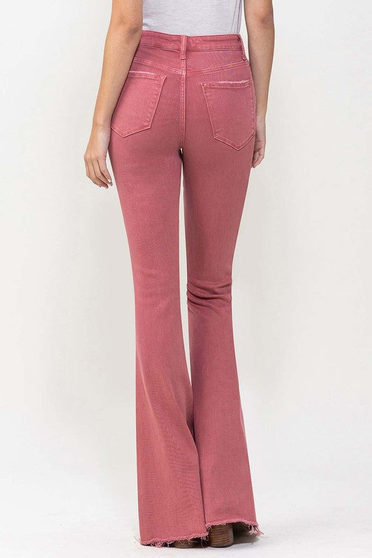 High Rise Super Flare Jeans MINERAL RED by VERVET by Flying Monkey | Fleurcouture