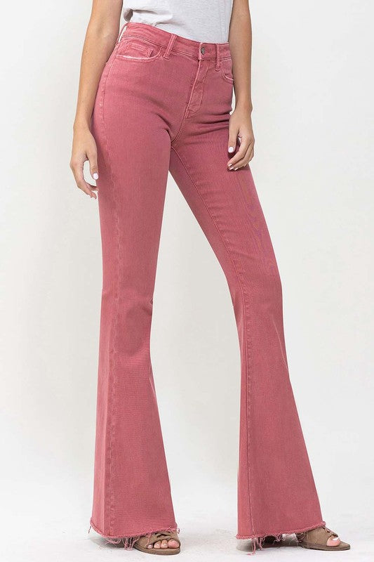 High Rise Super Flare Jeans MINERAL RED by VERVET by Flying Monkey | Fleurcouture