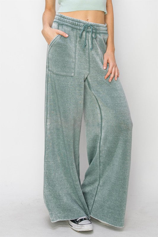 High Rise Wide Leg Drawstring Pants by HYFVE | Fleurcouture