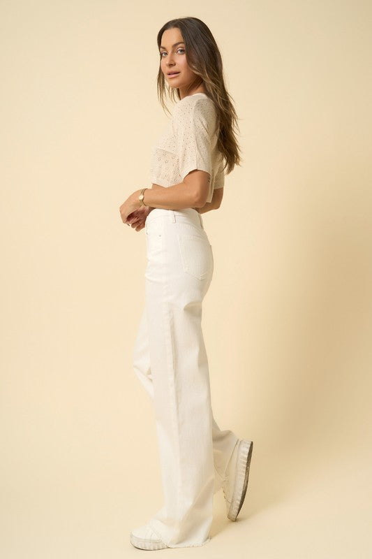 High Rise Wide Leg Jeans ECRU by Denim Lab USA | Fleurcouture