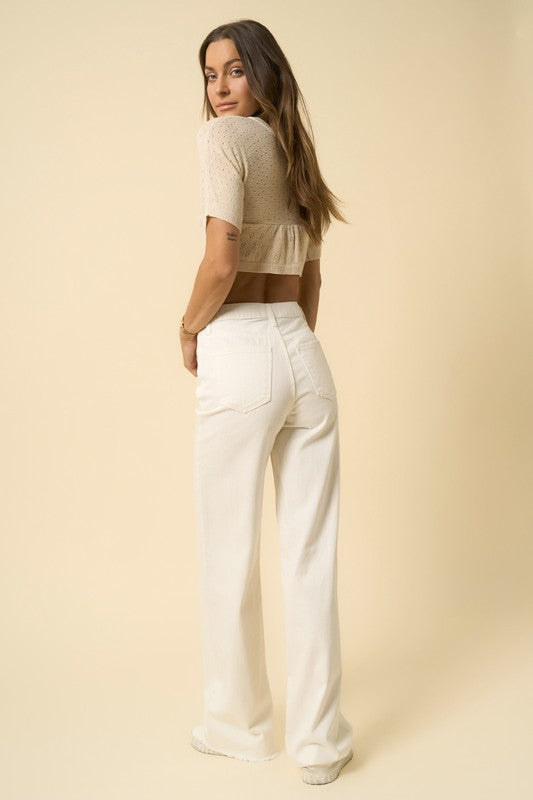 High Rise Wide Leg Jeans ECRU by Denim Lab USA | Fleurcouture