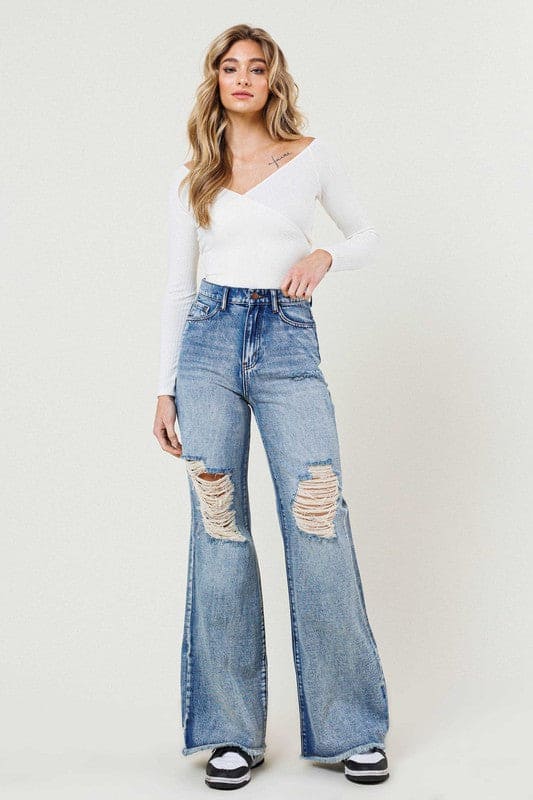 High Rise Wide Leg Jeans in a Vintage Acid Wash Medium Stone 1 by Vibrant M.i.U | Fleurcouture