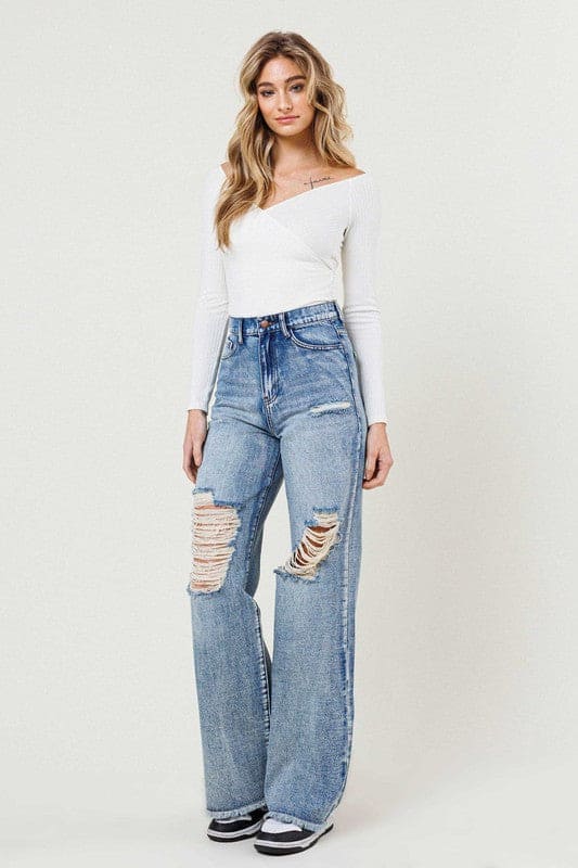 High Rise Wide Leg Jeans in a Vintage Acid Wash Medium Stone by Vibrant M.i.U | Fleurcouture