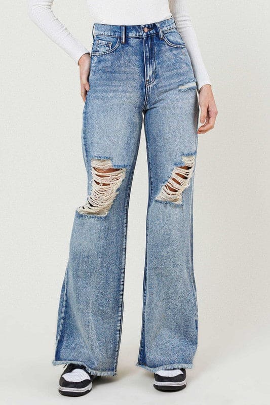 High Rise Wide Leg Jeans in a Vintage Acid Wash Medium Stone by Vibrant M.i.U | Fleurcouture