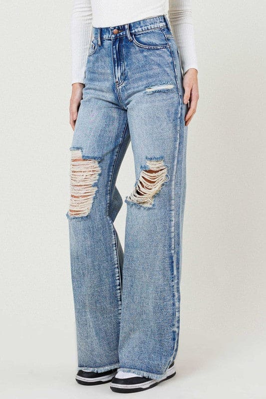 High Rise Wide Leg Jeans in a Vintage Acid Wash Medium Stone by Vibrant M.i.U | Fleurcouture