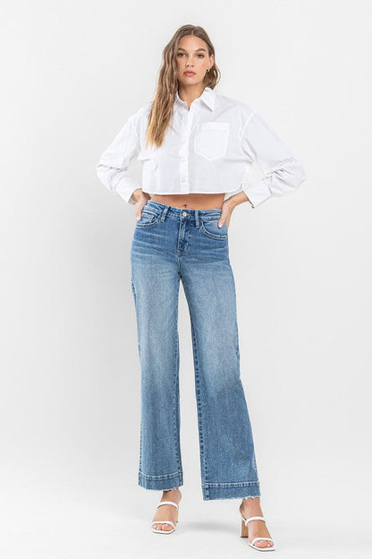 High Rise Wide Leg Jeans with Trouser Hem Detail PERMISSIBLE by Flying Monkey | Fleurcouture