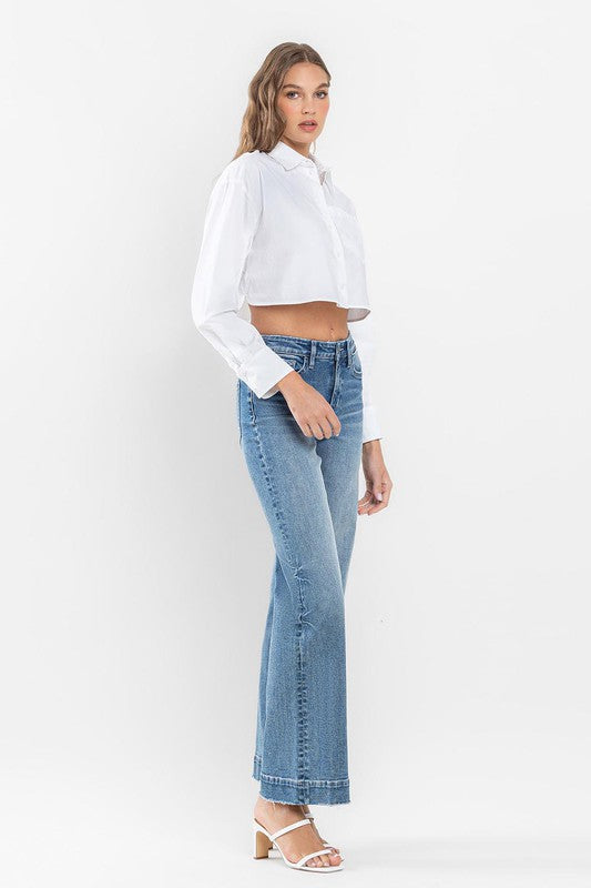 High Rise Wide Leg Jeans with Trouser Hem Detail PERMISSIBLE by Flying Monkey | Fleurcouture