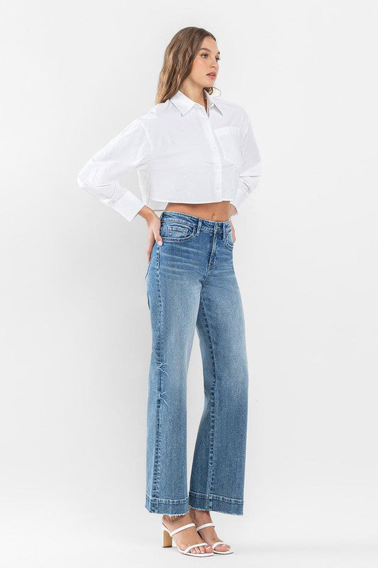 High Rise Wide Leg Jeans with Trouser Hem Detail PERMISSIBLE by Flying Monkey | Fleurcouture