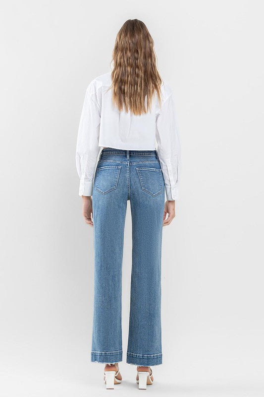 High Rise Wide Leg Jeans with Trouser Hem Detail PERMISSIBLE by Flying Monkey | Fleurcouture