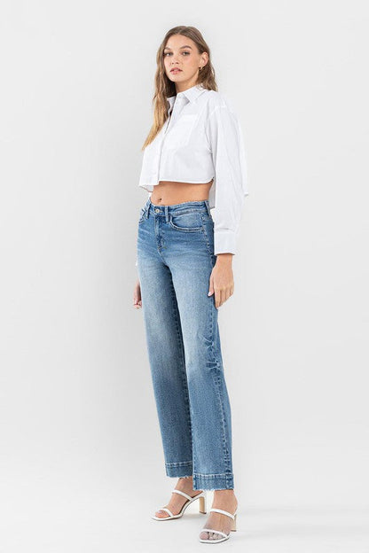 High Rise Wide Leg Jeans with Trouser Hem Detail PERMISSIBLE by Flying Monkey | Fleurcouture