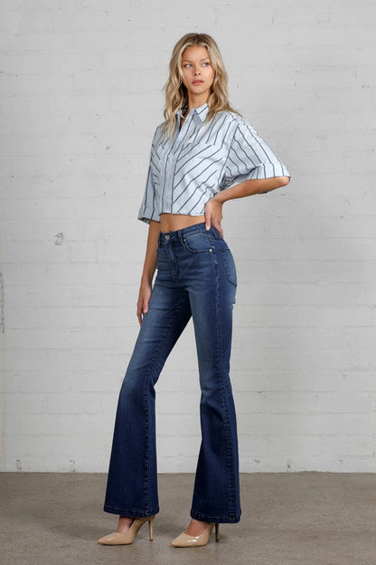 High Rise Wider Flare Jeans DARK by Denim Lab USA | Fleurcouture