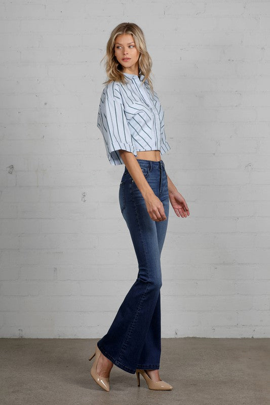 High Rise Wider Flare Jeans DARK by Denim Lab USA | Fleurcouture