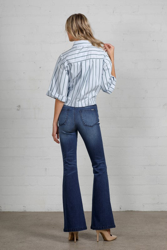 High Rise Wider Flare Jeans DARK by Denim Lab USA | Fleurcouture