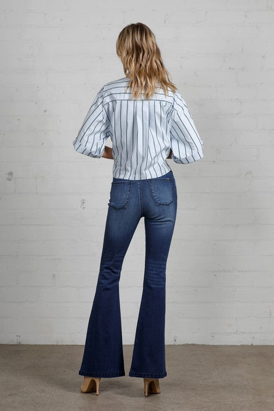 High Rise Wider Flare Jeans DARK by Denim Lab USA | Fleurcouture