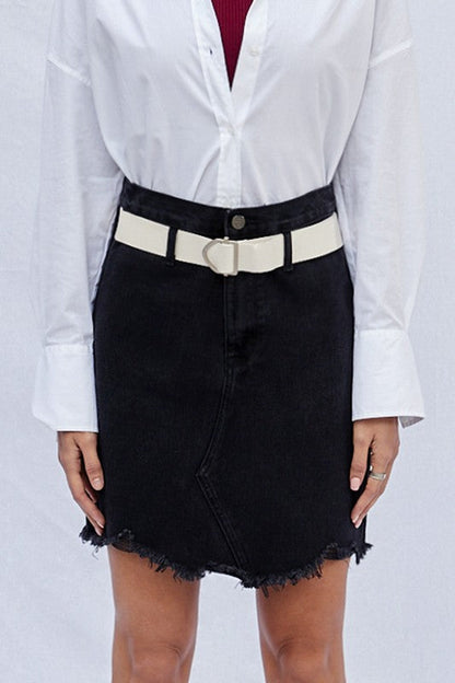 High Waist Belted Mini Denim Skirt BLACK by Denim Lab USA | Fleurcouture