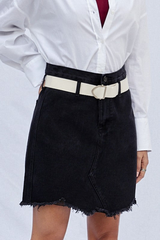 High Waist Belted Mini Denim Skirt BLACK by Denim Lab USA | Fleurcouture