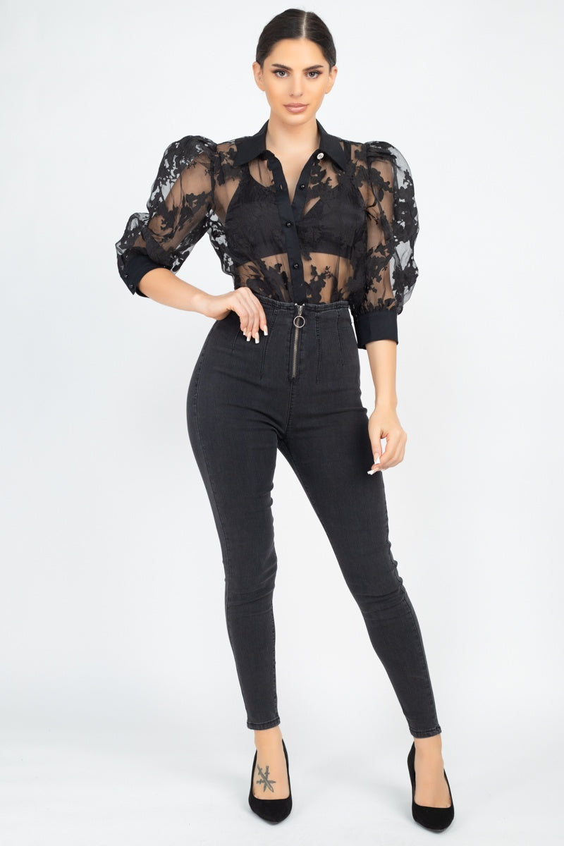 High Waist Denim Jeans by Fleurcouture | Fleurcouture