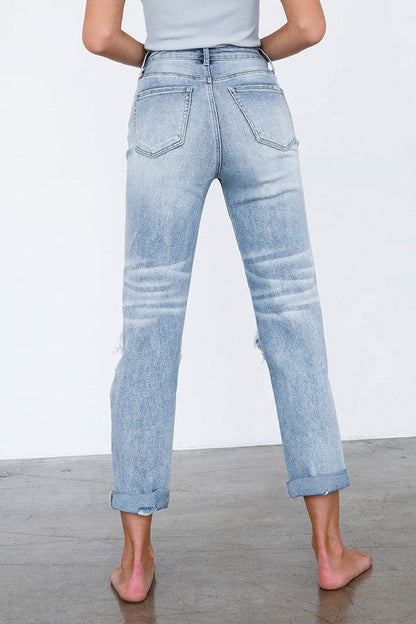 High Waist Destroyed Girlfriend Jeans LIGHT by Denim Lab USA | Fleurcouture