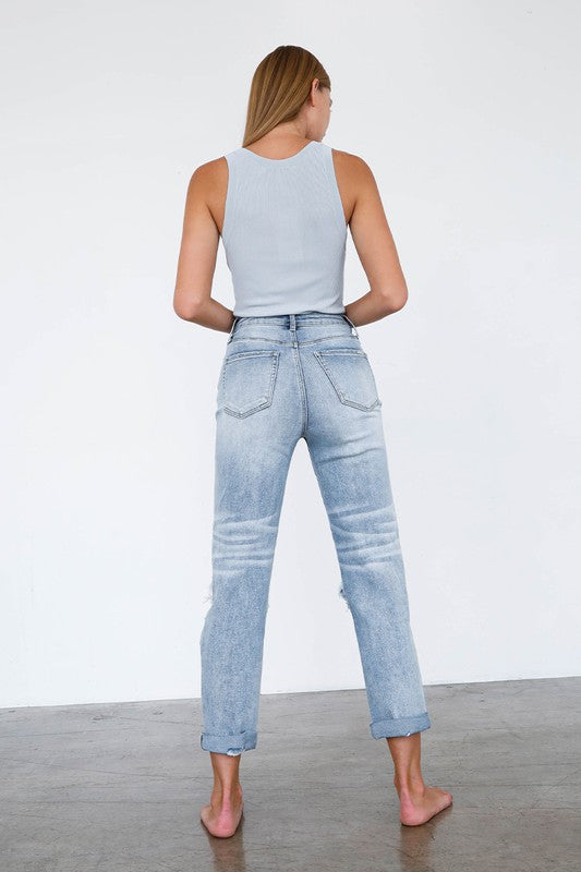 High Waist Destroyed Girlfriend Jeans LIGHT by Denim Lab USA | Fleurcouture