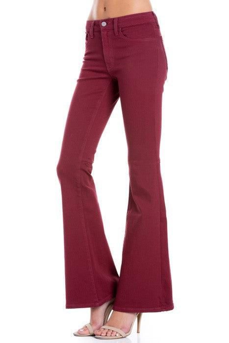 high waist flare denim pants chocolate by O2 Denim | Fleurcouture