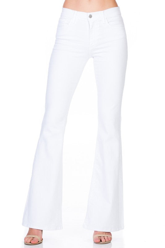 high waist flare denim pants chocolate by O2 Denim | Fleurcouture