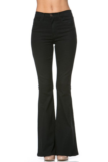 high waist flare denim pants chocolate by O2 Denim | Fleurcouture